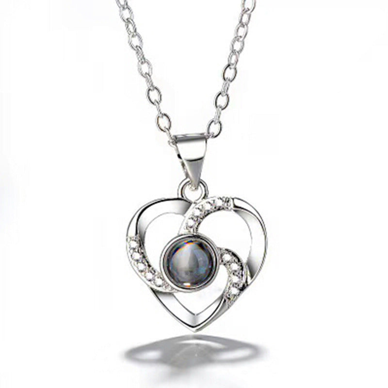 S925 Silver Romantic Colorful Photo Projection Necklace Heart Shaped Pendant Necklace