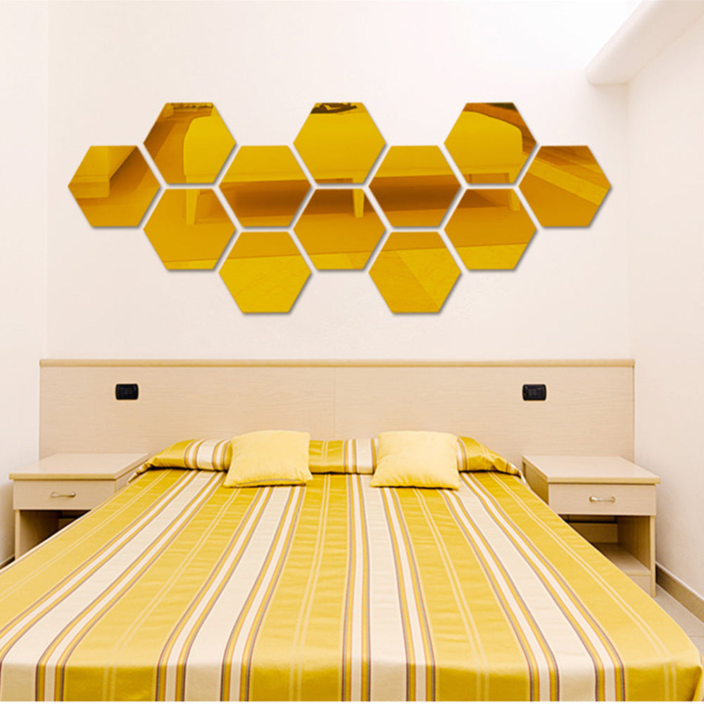 Hexagonal Mirror Acrylic Wall Sticker Background Wall Crystal Stereo Mirror Sticker