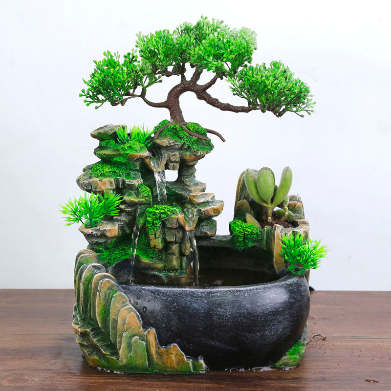 Rockery water fountain with fortune tree