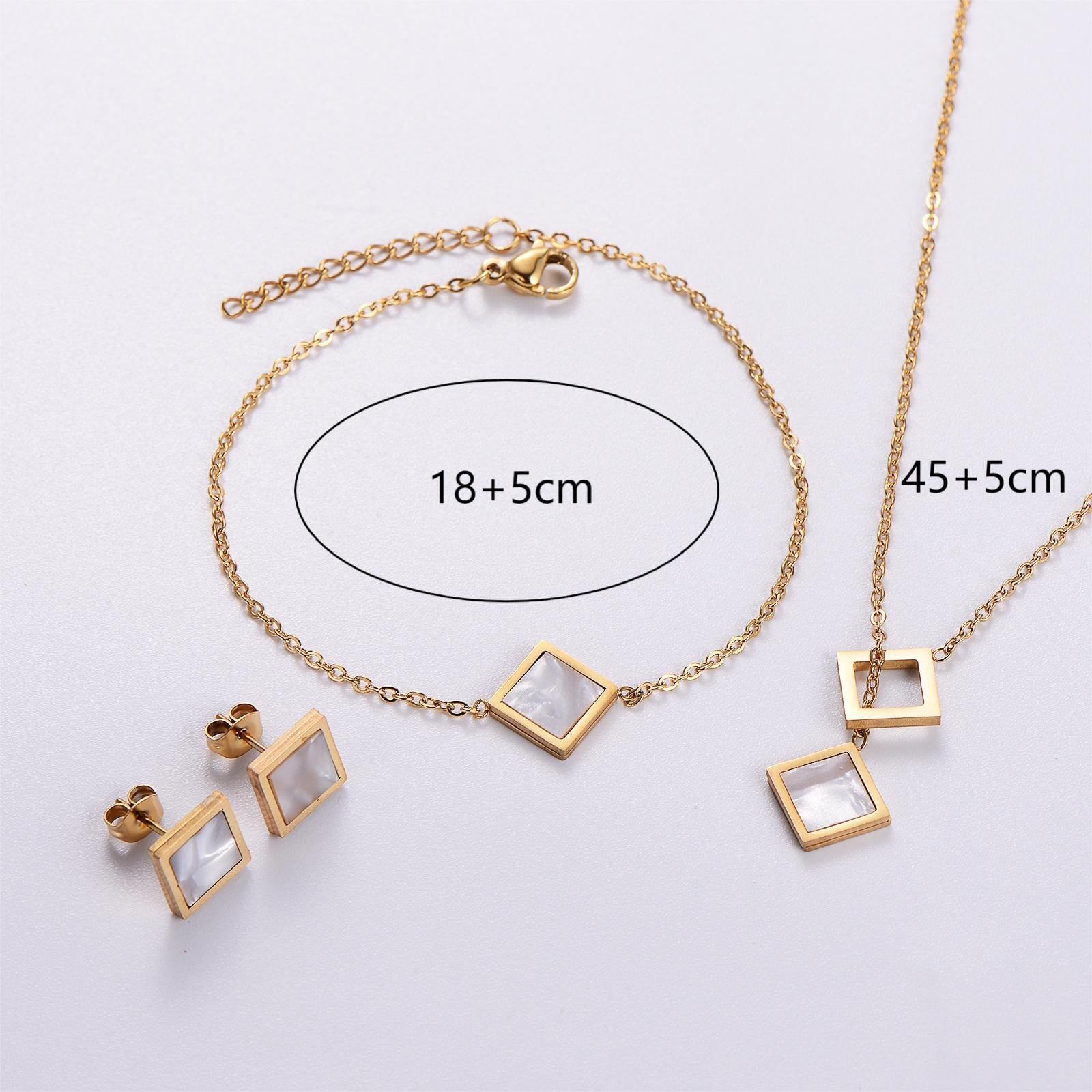 Stainless Steel Niche Temperament Lucky 18K Square Ear Studs Bracelet Necklace jewellery Umar Ahmed 