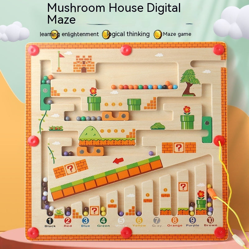 Children's Montessori Early Education Puzzle Mushroom House Digital Cognitive Classification Magnetic Pen Using Organ Walking Maze Counting Chamber