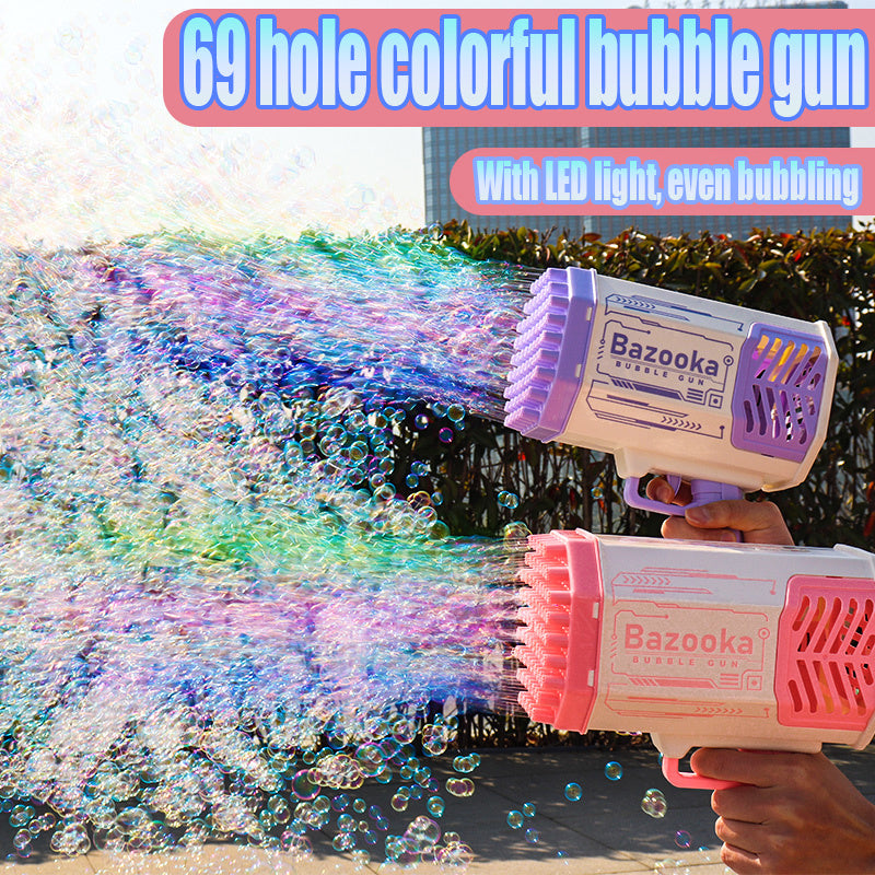 Bubble Gun Rocket 69 Gaten Zeepbellen Machinegeweer Vorm Automatische Blower Met Licht Speelgoed Voor Kinderen Pomperos