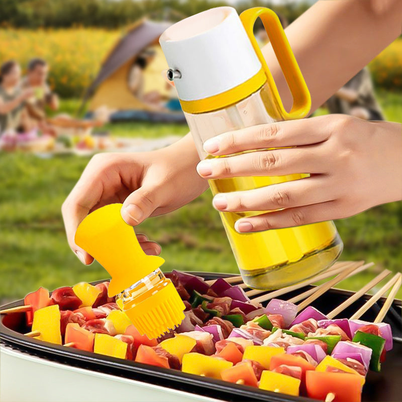 2 In 1 Oliedispenser Met Siliconenborstel Bbq Olie Spray Glazen Fles Siliconen Voor Barbecue Koken Kruiden Fles Keuken gadgets