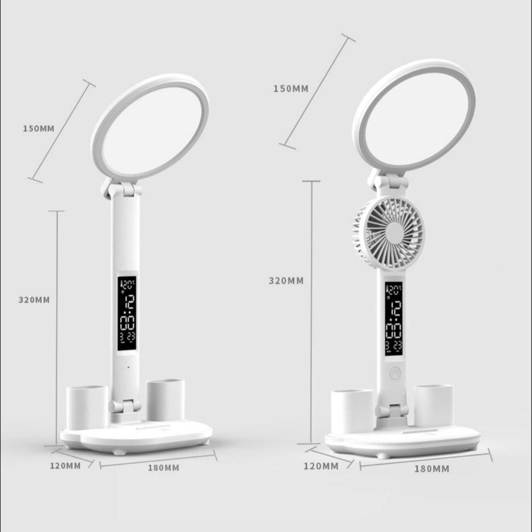 LED-klok Tafellamp USB Oplaadbaar Dimbaar Bureaulamp Plug-in LED-ventilatorlicht Opvouwbare oogbescherming Leesnachtlampje