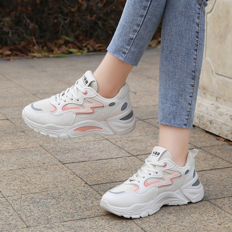 Torre Shoes Women  Spring New Korean-style Ins Trendy Thick-soled Breathable Mesh Sneaker Casual Shoes