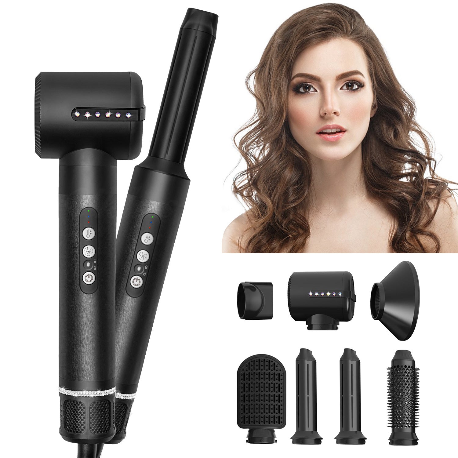 7-in-1 Hair Styler, Car Wrap Airstyler Hair Styler, Hot Air Brush, Hair Dryer Set, Hair Dryer 110,000 rpm, Brushless Motor for Quick Drying, Hot Air Blow Dryer