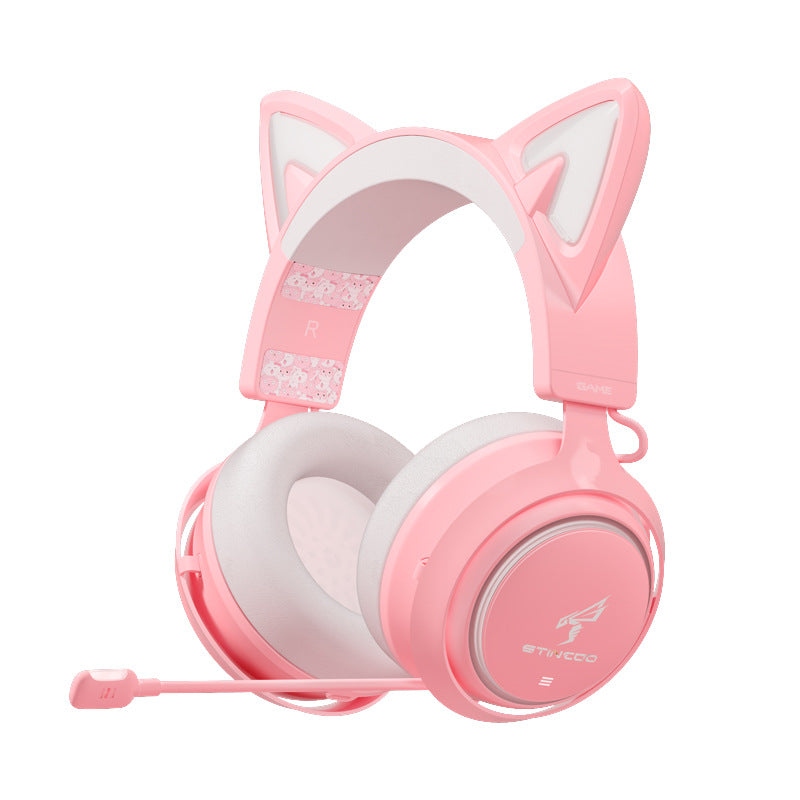 Cat Ear-koptelefoon, 2,4 GHz draadloze gaming-headset voor PS4/5, pc, Bluetooth, voor smartphone, intrekbare microfoon, RGB-verlichting, 7.1 surround sound, schattig kattenoor voor meisjes