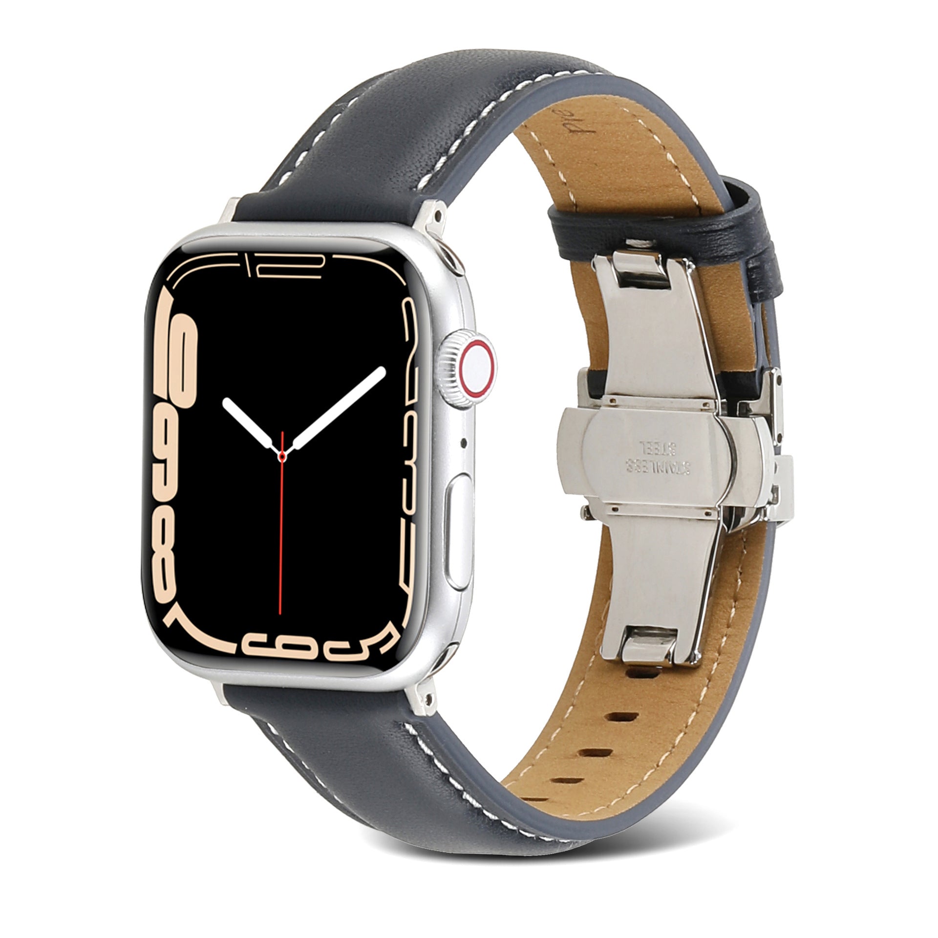 Geschikt voor Apple Watch vlindergesp lederen band IWatch 6 7 Car Line echt leer Hoogwaardige vlindergesp