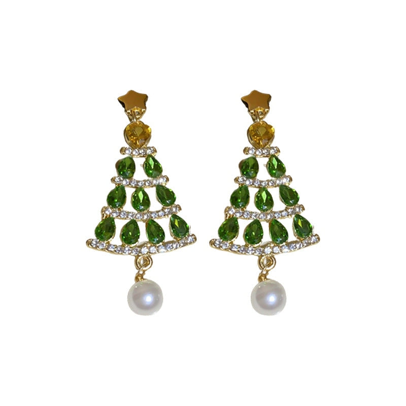 Silver Stud Rhinestone-encrusted XINGX Christmas Tree Pearl Earrings jewellery Umar Ahmed 