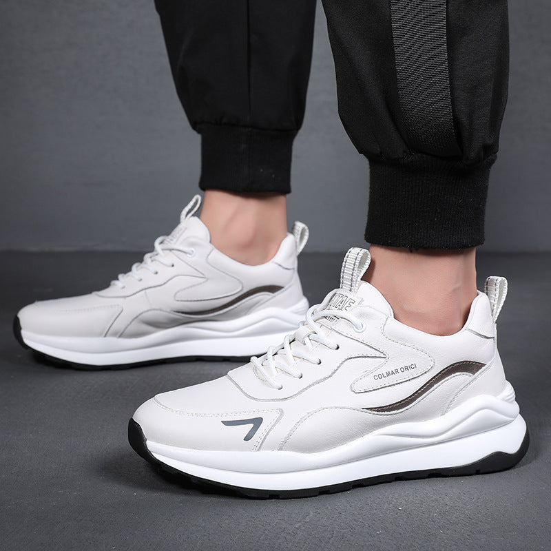 Genuine Leather Sneakers Men  White Shoes New First Layer Cowhide Casual Torre Shoes All-match Breathable Platform Shoes For Men And Students