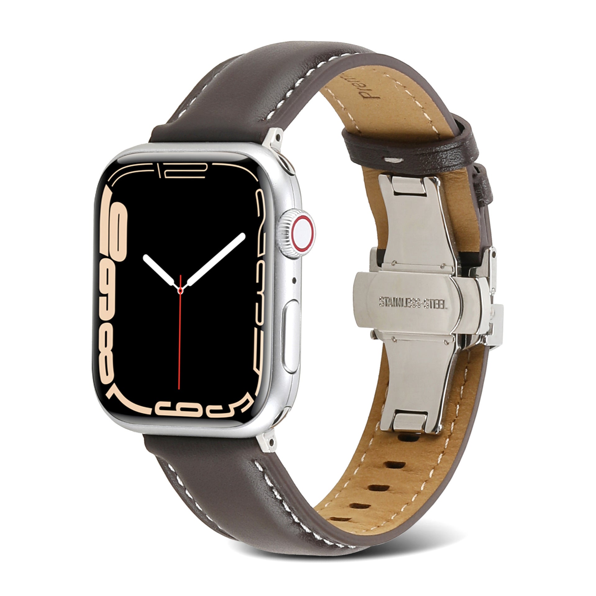 Geschikt voor Apple Watch vlindergesp lederen band IWatch 6 7 Car Line echt leer Hoogwaardige vlindergesp