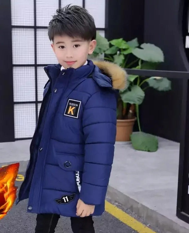 2024 Boys' Winter New Style Cotton-padded Coat Thickened Mid-length Cotton-padded Jacket For Boys