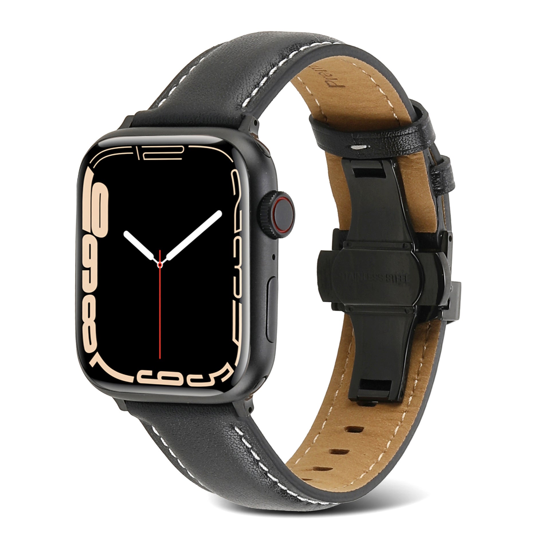 Geschikt voor Apple Watch vlindergesp lederen band IWatch 6 7 Car Line echt leer Hoogwaardige vlindergesp