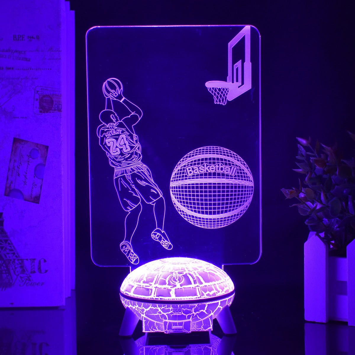 Basketball Kobe Commemorative 3D Night Light Remote Control Touch UFO Base LED Colorful Table Lamp School Event Souvenir