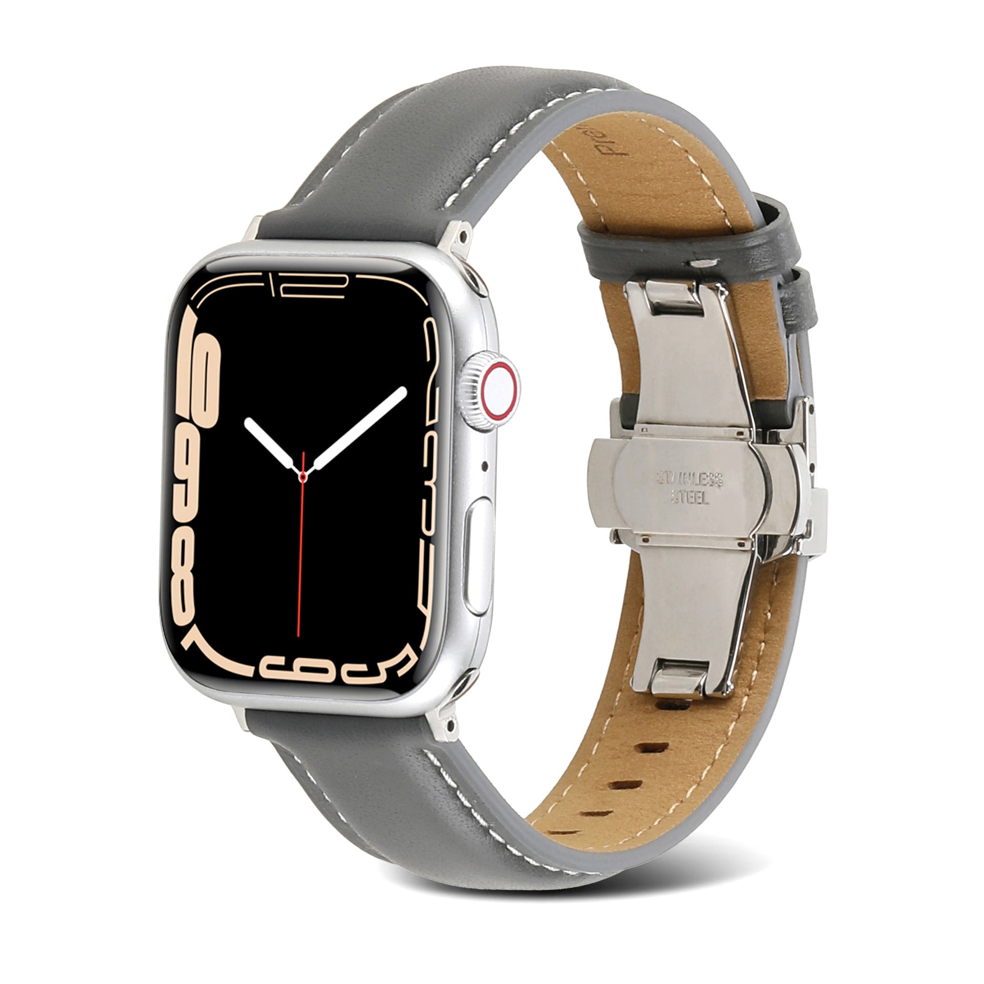 Geschikt voor Apple Watch vlindergesp lederen band IWatch 6 7 Car Line echt leer Hoogwaardige vlindergesp