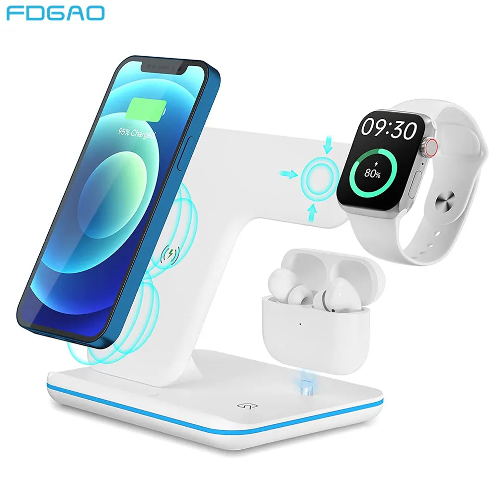 Draadloze Oplader Stand voor iPhone 13 12 11 XS XR X 8 3 in 1 15W Snel laadstation Dock Voor Apple Horloge 7 6 SE 5 Airpods Pro 