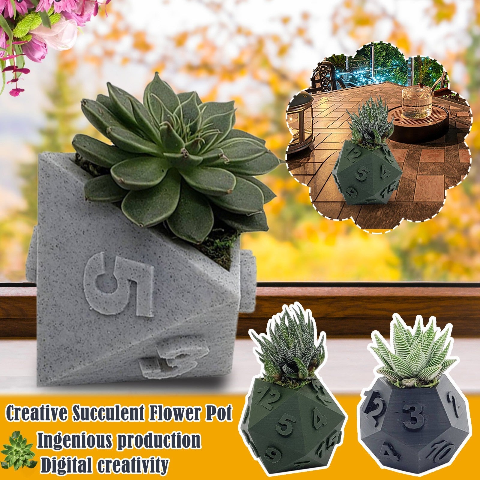 3D-geprinte plantenpot tafelblad RPG dobbelstenen succulente plantenbak set huisdecoratie multifunctionele tuin bloempot