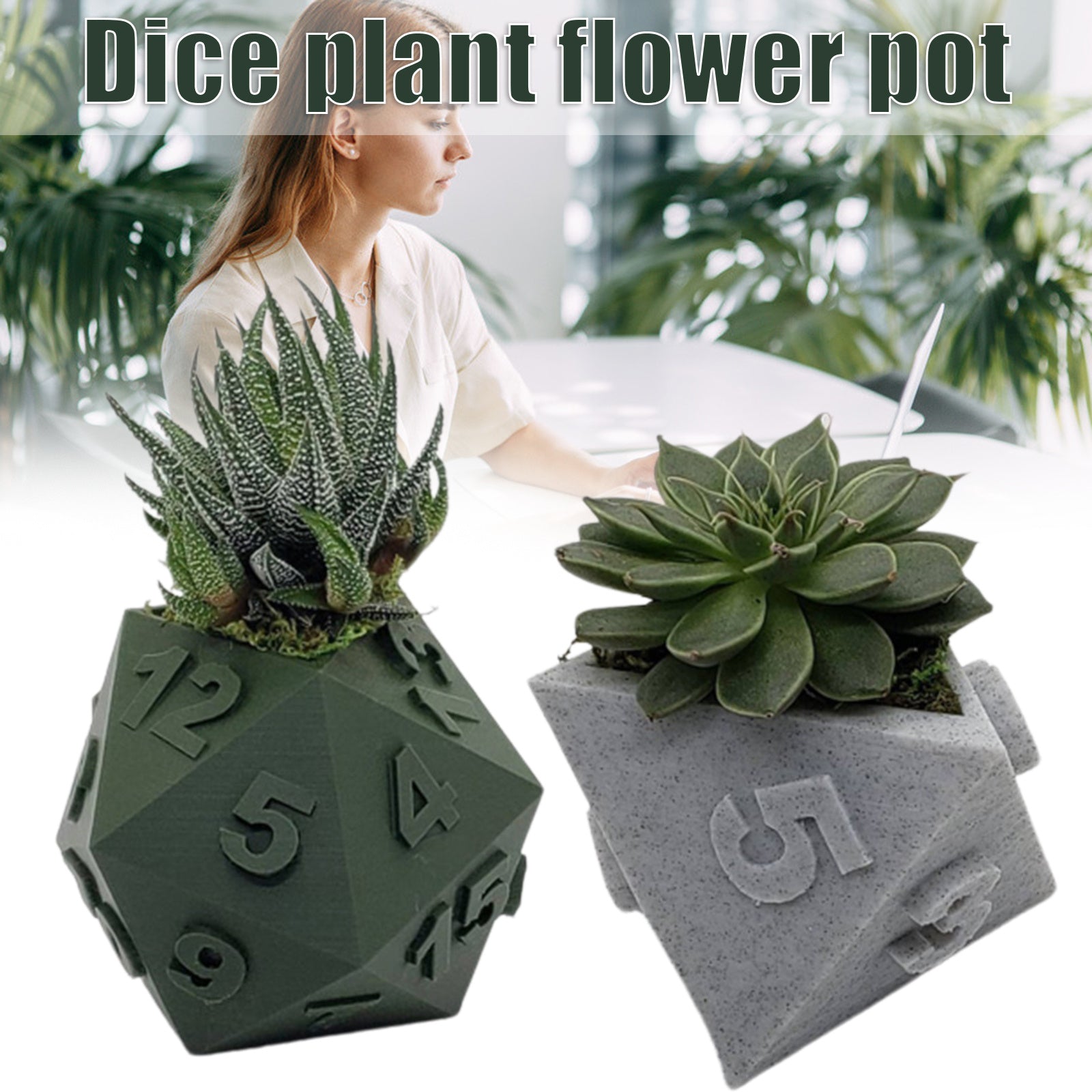 3D-geprinte plantenpot tafelblad RPG dobbelstenen succulente plantenbak set huisdecoratie multifunctionele tuin bloempot