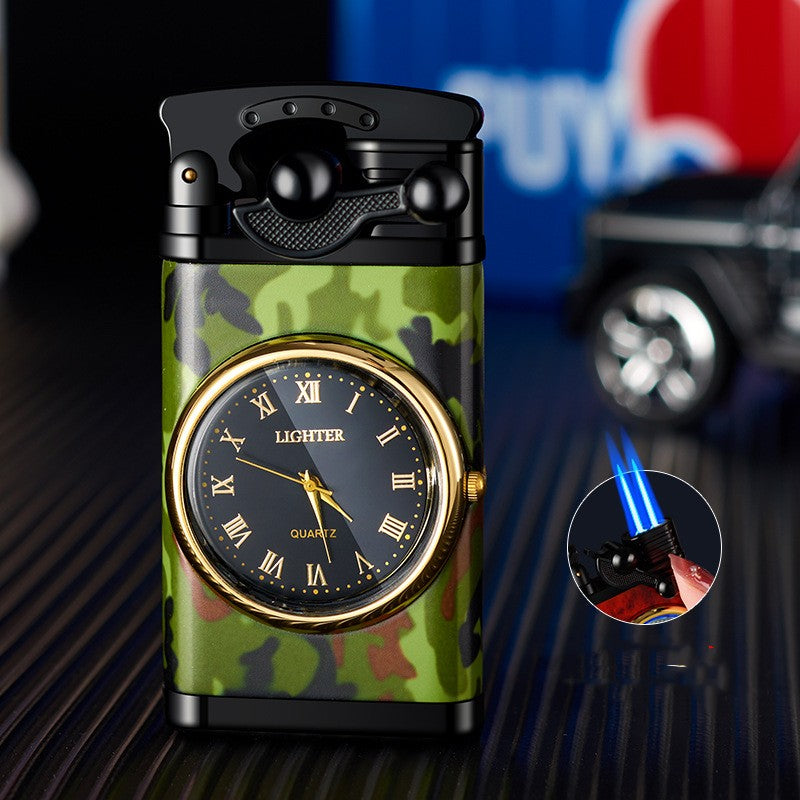 Clock Rocker Direct-through Double-fire Blue Flame Lighter