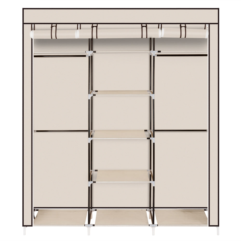 69" Portable Clothes Closet Non-Woven Fabric Wardrobe Double Rod Storage Organizer Beige