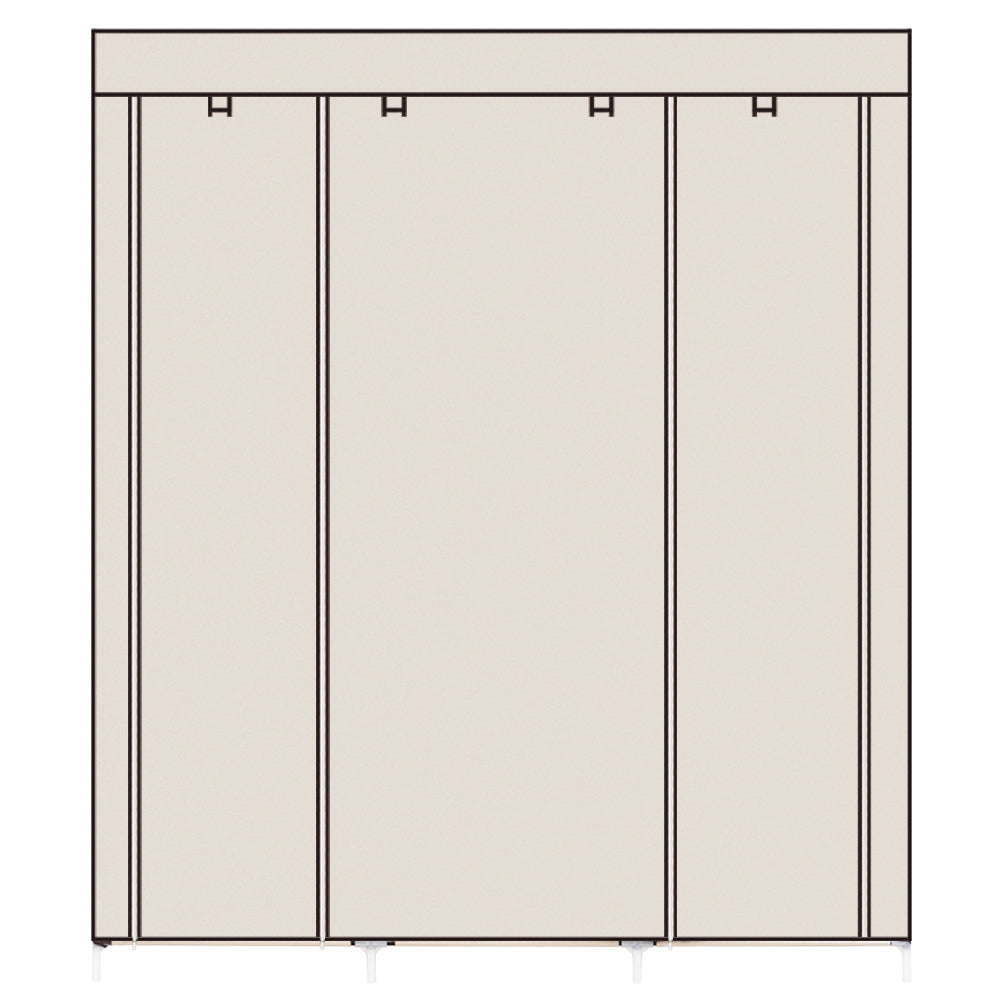 69" Portable Clothes Closet Non-Woven Fabric Wardrobe Double Rod Storage Organizer Beige