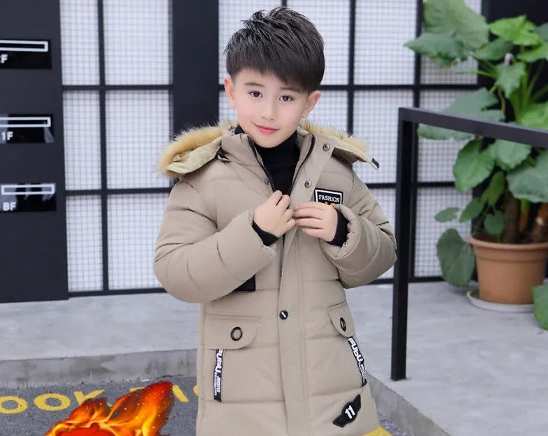 2024 Boys' Winter New Style Cotton-padded Coat Thickened Mid-length Cotton-padded Jacket For Boys