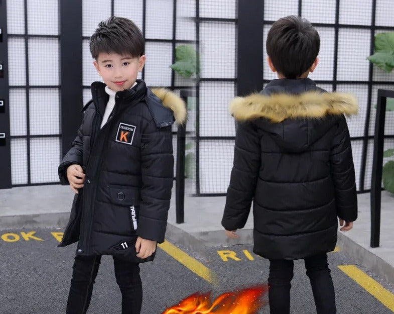 2024 Boys' Winter New Style Cotton-padded Coat Thickened Mid-length Cotton-padded Jacket For Boys