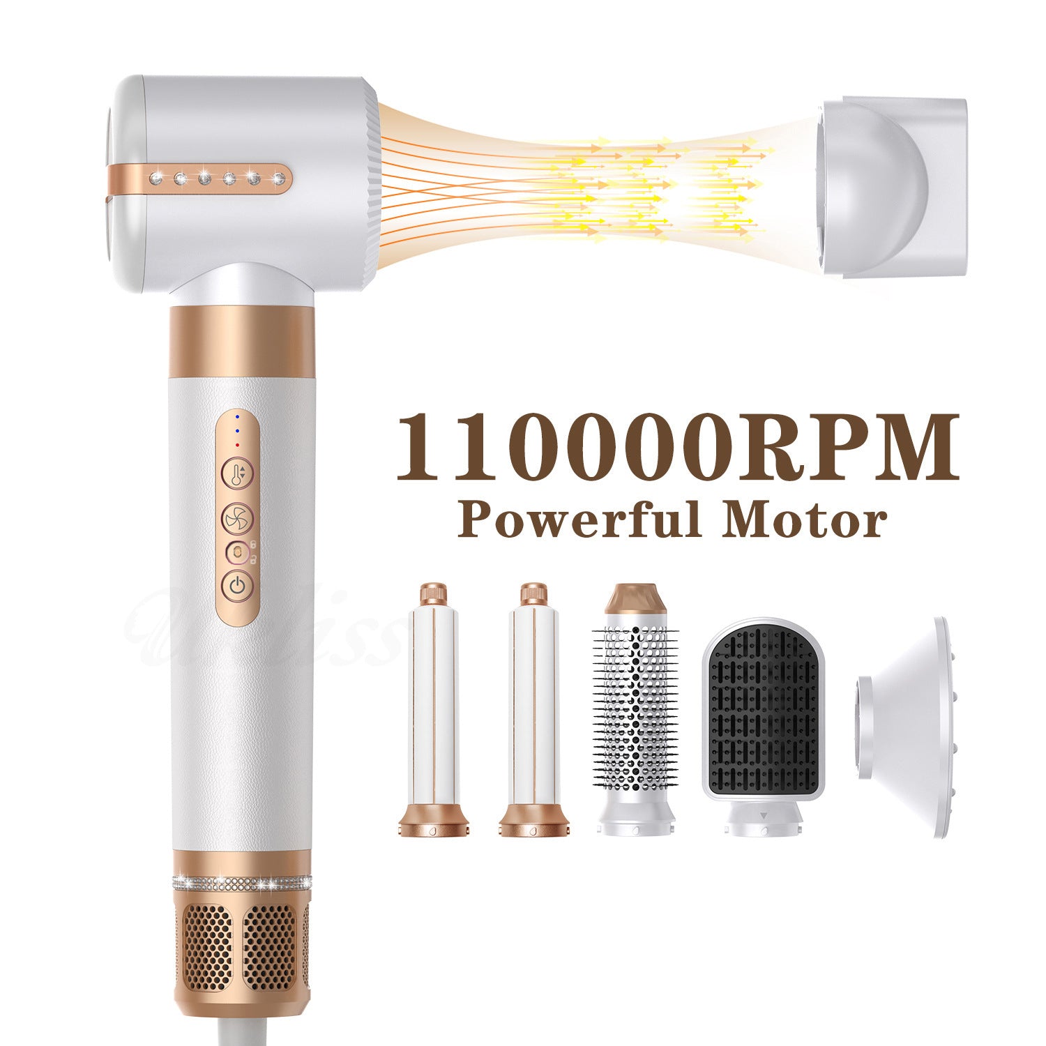 7-in-1 Hair Styler, Car Wrap Airstyler Hair Styler, Hot Air Brush, Hair Dryer Set, Hair Dryer 110,000 rpm, Brushless Motor for Quick Drying, Hot Air Blow Dryer