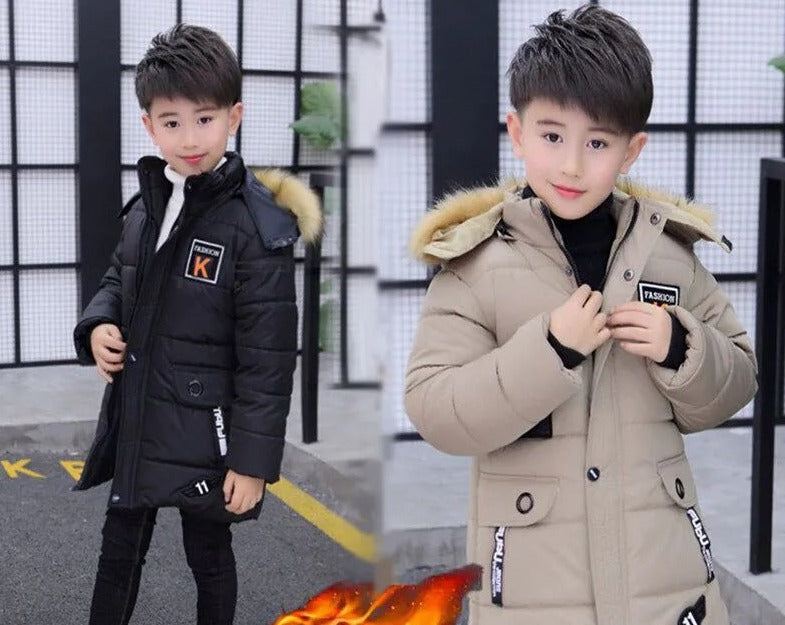 2024 Boys' Winter New Style Cotton-padded Coat Thickened Mid-length Cotton-padded Jacket For Boys